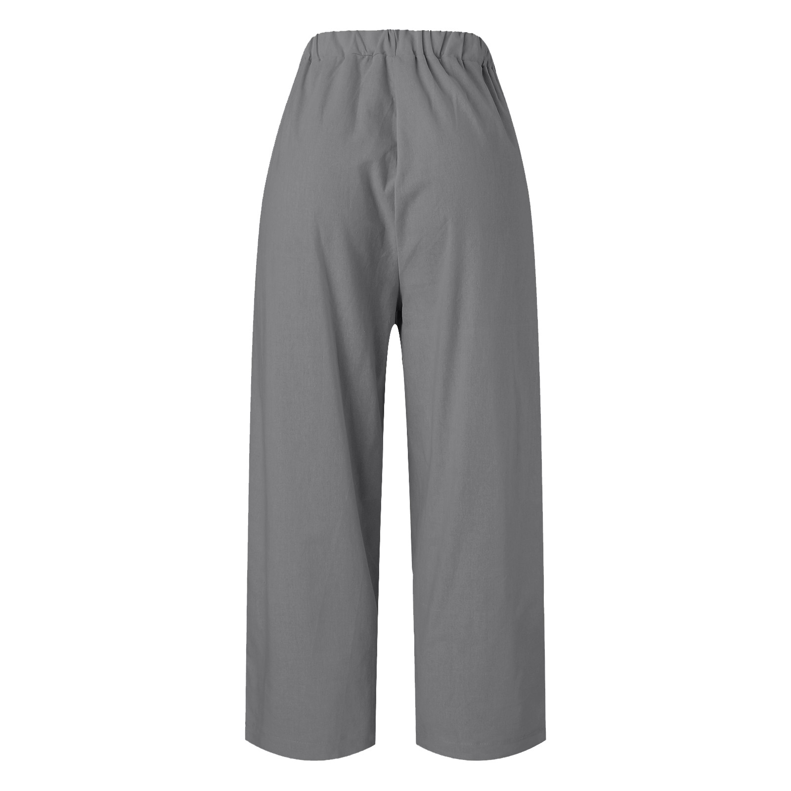 thumbnail image 5 of Pantalones anchos de color liso con cintura elástica para mujer: cintura media, bolsillos, elásticos, pantalones de trabajo informales para todas las estaciones, 5 of 5